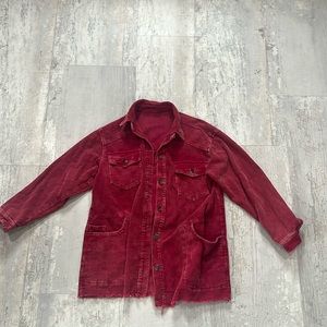 Distressed Bottom Red Corduroy Shacket